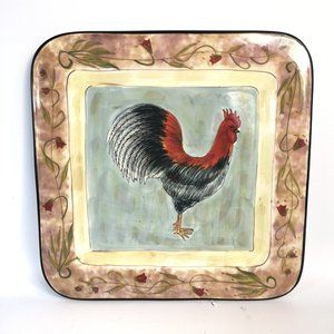 Certified International Square Rooster Plate Renee Charisse Jardin 11" platter